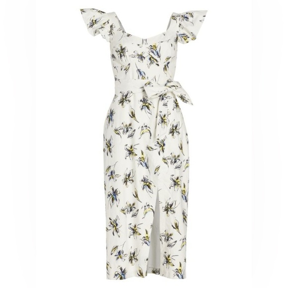 Tanya Taylor white floral linen Alyna belted midi dress - size 4 (Small) - Picture 7 of 7
